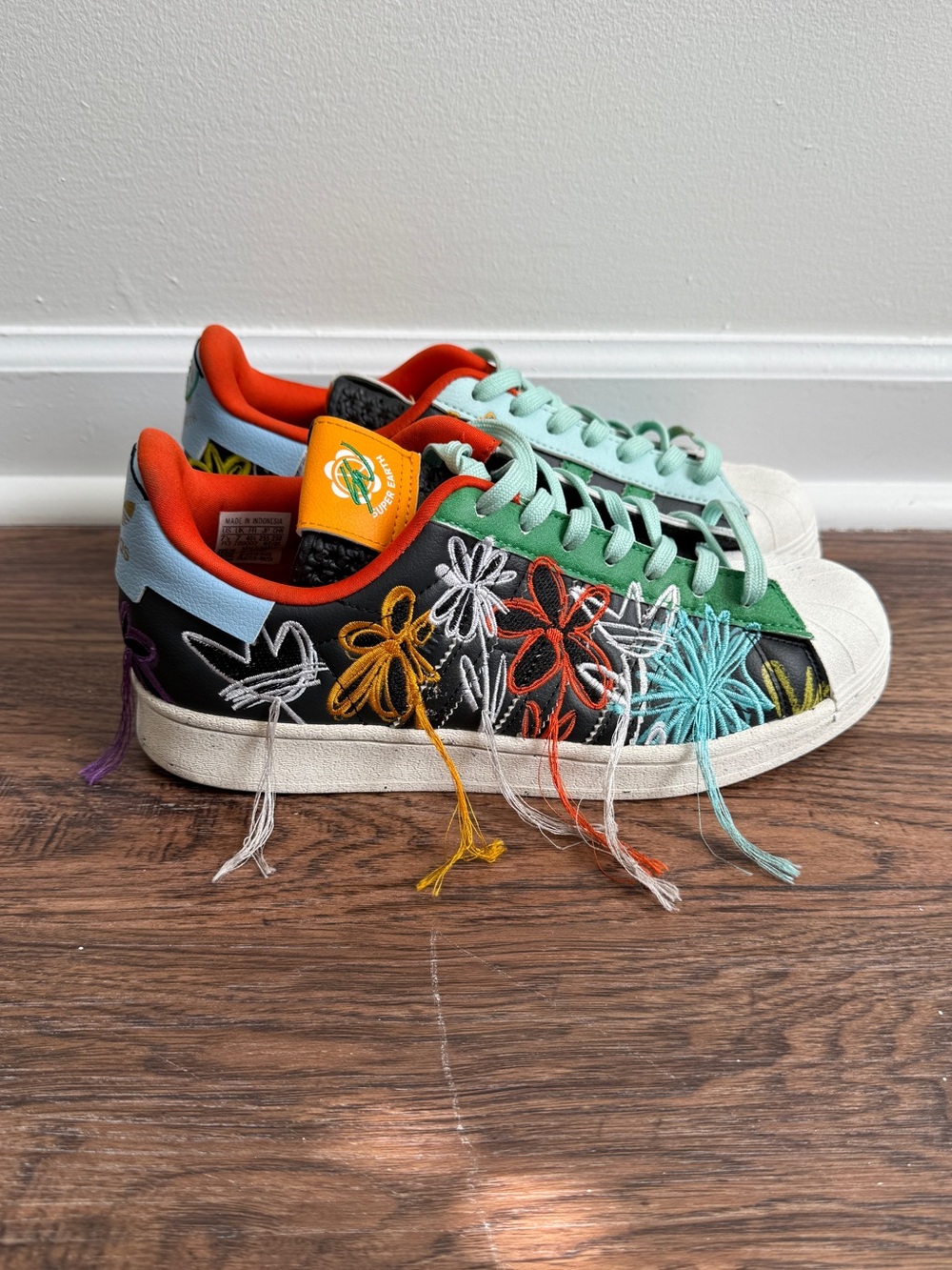 adidas Superstar AEC Sean Wotherspoon Superearth Black Embroidered Sneakers 7.5M